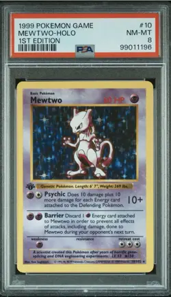 1999 1st Edition Mewtwo #10 Pokemon Game Base Set Holo PSA 8 - Image 1