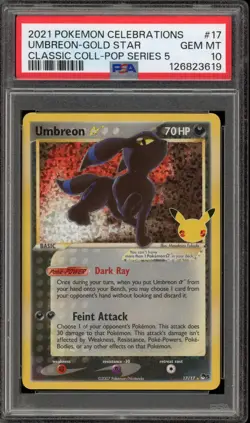 Pokemon Umbreon Gold Star Celebrations Classic Coll POP Series 5 Holo #17 PSA 10 - Image 1