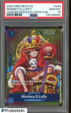 2024 One Piece EN Convention Exclusive Foil #043 Monkey D. Luffy PSA 10 GEM MINT - Image 1