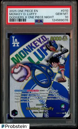 2025 One Piece En Dodgers X One Piece Night #010 Monkey D. Luffy PSA 10 GEM MINT - Image 1