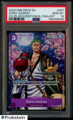 2025 One Piece EN CS 25-26 Finalist Black Stamp #067 Zoro Juurou PSA 10 GEM MINT - Image 1