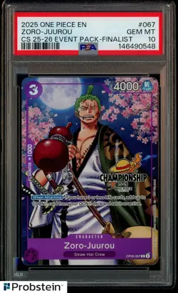 2025 One Piece EN CS 25-26 Finalist Black Stamp #067 Zoro Juurou PSA 10 GEM MINT - Image 1