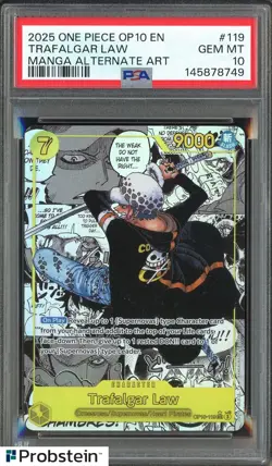2025 One Piece OP10 EN Manga Alternate Art #119 Trafalgar Law PSA 10 GEM MINT - Image 1