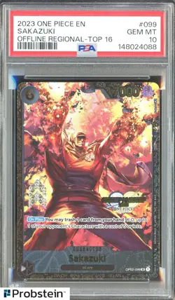 2023 One Piece EN Offline Regional Top 16 #099 Sakazuki PSA 10 GEM MINT - Image 1