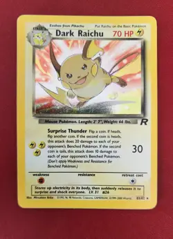 Dark Raichu 83/82 Team Rocket Holo Pokemon Card RARE NM FRESH Vintage - Image 1