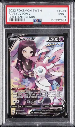 2022 POKEMON SWORD & SHIELD BRILLIANT STARS #TG14 FULL ART/SYLVEON V PSA 9 - Image 1