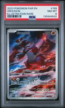 PSA 8 Groudon 199/182 SV04: Paradox Rift Holo Pokemon - Image 1