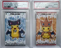 Pokemon Business Card Poncho Pikachu Mega Charizard X Y Set Promo 2015 PSA 8 - Image 1