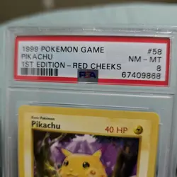RARE! Pokemon Pikachu 1st Edition Red Cheeks Base Set Shadowless #58 PSA 8 1999 - Image 3