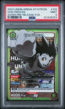 2024 UNION ARENA HUNTER X HUNTER #102 - GON FREECSS SUPER PRE-RELEASE FOIL PSA 9 - Image 1