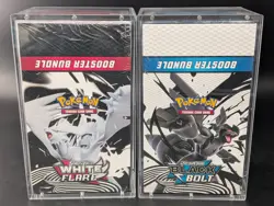 2x Pokemon SV10.5 Black Bolt White Flare Sealed Booster Bundle Display W/Acrylic - Image 1