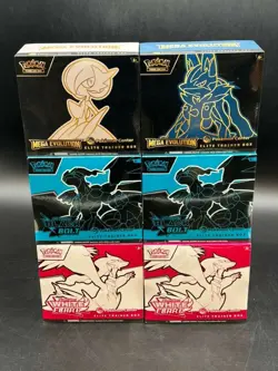 Lot of (6) Pokemon Center ETB (2 Black Bolt) (2 White Flare) (2 Mega Evolution) - Image 1