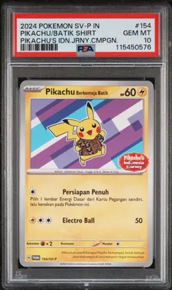 PSA 10 Pikachu Berkemeja Batik 154/SV-P Indonesia Journey Promo Pokemon Card P - Image 1