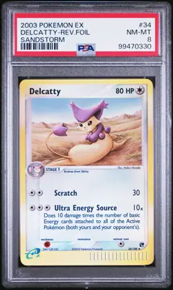 PSA 8 NM-MT Delcatty Reverse Rev Holo Foil 34/100 Ex Sandstorm Pokemon Card 2003 - Image 1