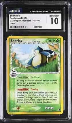 CGC 10 GEM MINT Snorlax 2006 EX Dragon Frontiers 10/101 Holo Pokemon Card - Image 1