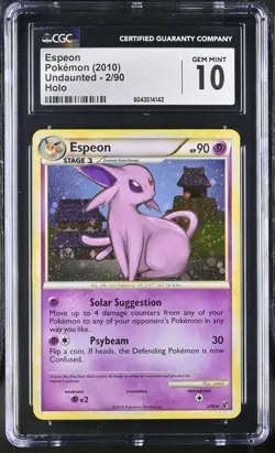 CGC 10 GEM MINT Espeon 2010 Undaunted 2/90 Holo Pokemon Card - Image 1