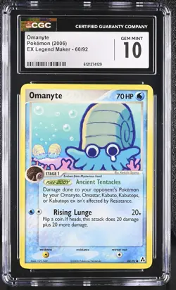 CGC 10 GEM MINT Omanyte 2006 EX Legend Maker 60/92 Pokemon Card - Image 1