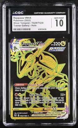 CGC 10 GEM MINT Rayquaza VMAX 2022 Silver Tempest TG29/TG30 Holo Pokemon Card - Image 1