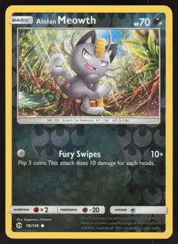 Alolan Meowth 78/149 Reverse Holo Pokemon TCG SM Base Set LP - Image 1