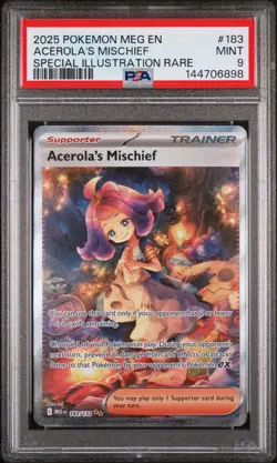 PSA 9 MINT 2025 POKEMON MEG EN-MEGA EVOLUTION 183 ACEROLA'S MISCHIEF SIR - Image 1