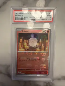 LITWICK Pokemon White Flare Master Ball Reverse Holo 016/086 PSA 9 Mint TCG - Image 1