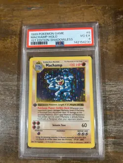POKEMON 1999 Game 1st Edition SHADOWLESS MACHAMP Holo #8 PSA 4 RARE - Image 1