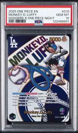 2025 ONE PIECE PROMOS DODGERS X ONE PIECE NIGHT #010 MONKEY D. LUFFY PSA 10 - Image 1