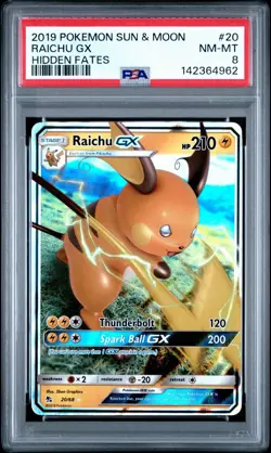 POKEMON CARD RAICHU GX 20 SUN & MOON HIDDEN FATES #20 GRADED PSA 8 20/68 - Image 1