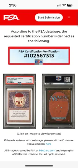 JANDOR’S RING Revised 1994 Magic The Gathering (MTG) PSA 9 MINT TCG 🔥Rare🔥 - Image 3