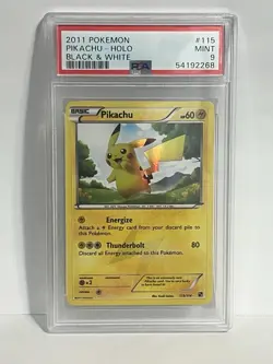 Pokemon Pikachu TCG Holo Card 115/114 Secret Rare, Black/White, PSA 9 - Image 1