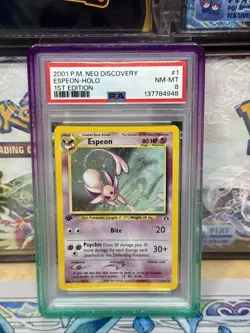 2001 POKEMON NEO DISCOVERY 1 ESPEON-HOLO 1ST EDITION PSA 8 - Image 1
