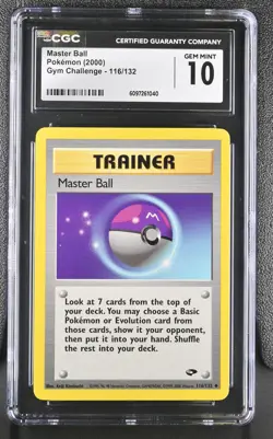 2000 Gym Challenge Pokemon Master Ball CGC 10 116/132 - Image 1