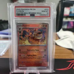 2025 POKEMON PRE EN-PRISMATIC EVOLUTIONS MASTER BALL REVERSE HOLO FLAREON PSA 10 - Image 1