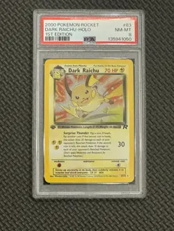 2000 Pokemon Team Rocket Holo Rare Dark Raichu First Edition 83/82 PSA 8 - Image 1
