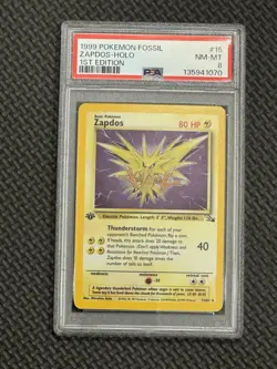 1999 Pokemon Fossil Holo Rare Zapdos First Edition 15/62 PSA 8 - Image 1