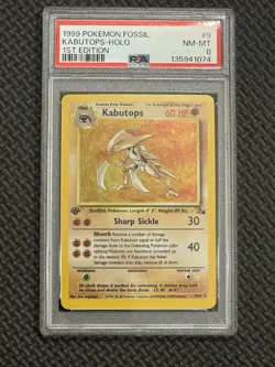 1999 Pokemon Fossil Holo Rare Kabutops First Edition 9/62 PSA 8 - Image 1
