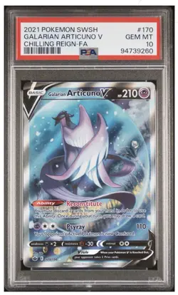 2021 Pokemon SWSH Chilling Reign Galarian Articuno V #170/198 PSA 10 - Image 3