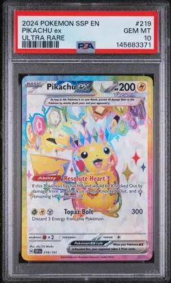 Pikachu ex 219/191 Surging Sparks Ultra Rare Pokemon PSA 10 - Image 3