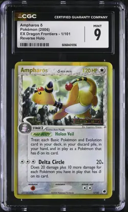 CGC 9 MINT Ampharos EX Dragon Frontiers 1/101 Reverse Holo STAMPED Pokemon Card - Image 1