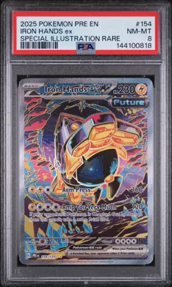 2025 POKEMON PRE EN-PRISMATIC EVOLUTIONS #154 IRON HANDS EX PSA 8 - Image 1