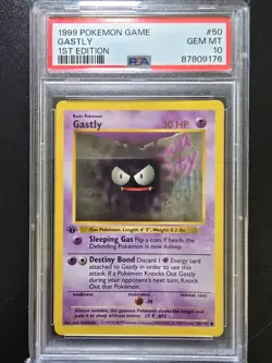 PSA 10 1st Edition Gastly 50/102 - 1999 Base Set Thick Stamp Pokemon Card WOTC - Image 1