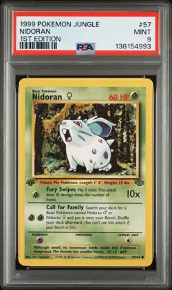 1999 Pokemon Jungle 1st Edition Nidoran 57 FRESHLY GRADED PSA 9 MINT - Image 1