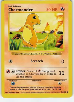 Charmander 046/102 Base Set (Shadowless) Common Normal MP Pokemon - Image 1