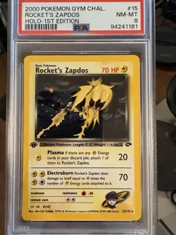 2000 POKEMON GYM CHALLENGE ROCKET'S ZAPDOS HOLO - 1ST EDITION PSA 8 #15 - Image 1