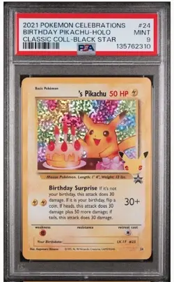 2021 POKEMON 25TH CELEBRATIONS BIRTHDAY PIKACHU HOLO 24 CLASSIC BLK STAR PSA 9 - Image 1