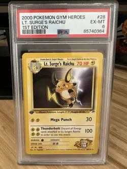 2000 Pokemon Gym Heroes Lt. Serge’s Raichu 1ST EDITION #28 PSA 6 EX-MT VINTAGE! - Image 1