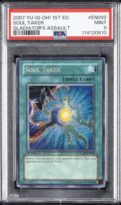 2007 YU-GI-OH! GLAS-GLADIATOR'S ASSAULT 1ST ED #EN092 SOUL TAKER PSA 9 - Image 1