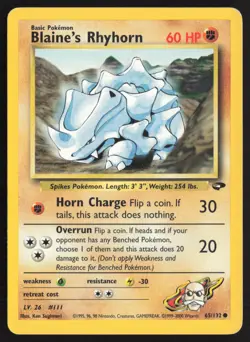 Pokemon TCG | Blaine's Rhyhorn 65/132 | Common | Gym Challenge | MP - Image 2