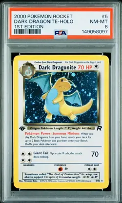 2000 Pokemon Rocket #5 Dark Dragonite Holo 1st Edition NM-MT PSA 8 ! - Image 1