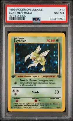 1999 POKEMON JUNGLE 1ST ED #10 SCYTHER-HOLO PSA 8 - Image 1